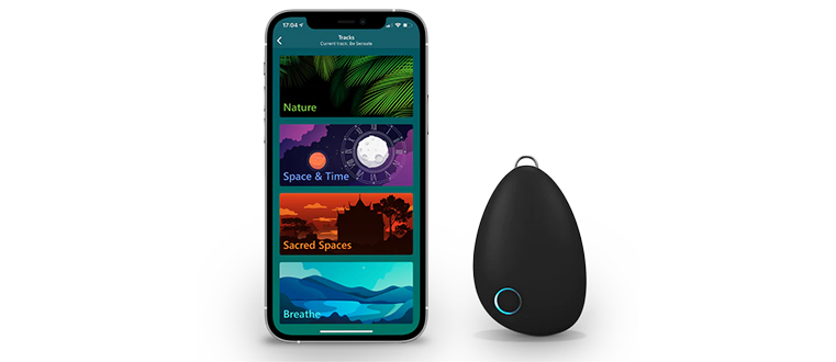 Sensate2 device with its app set against a white background