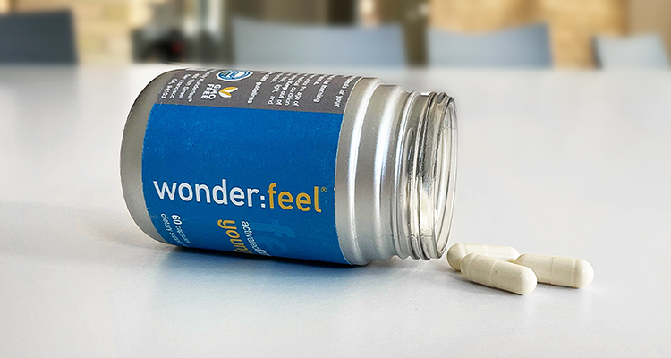 Wonderfeel bottle on table