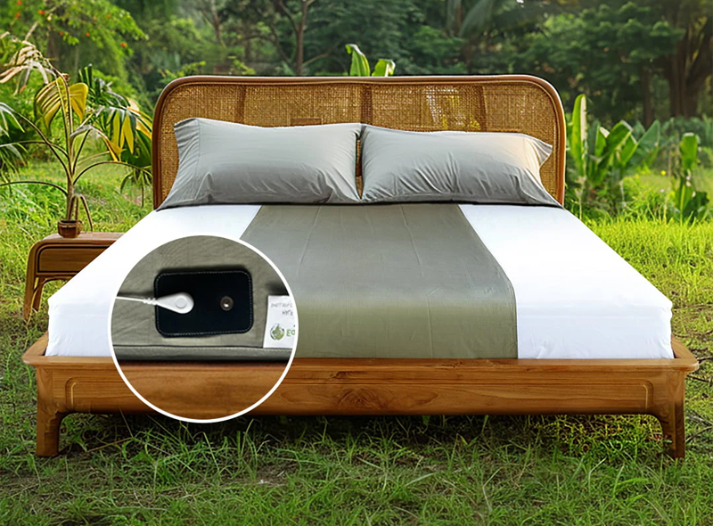 Earthing Harmony Earthing & Grounding Sheets on a bed outside