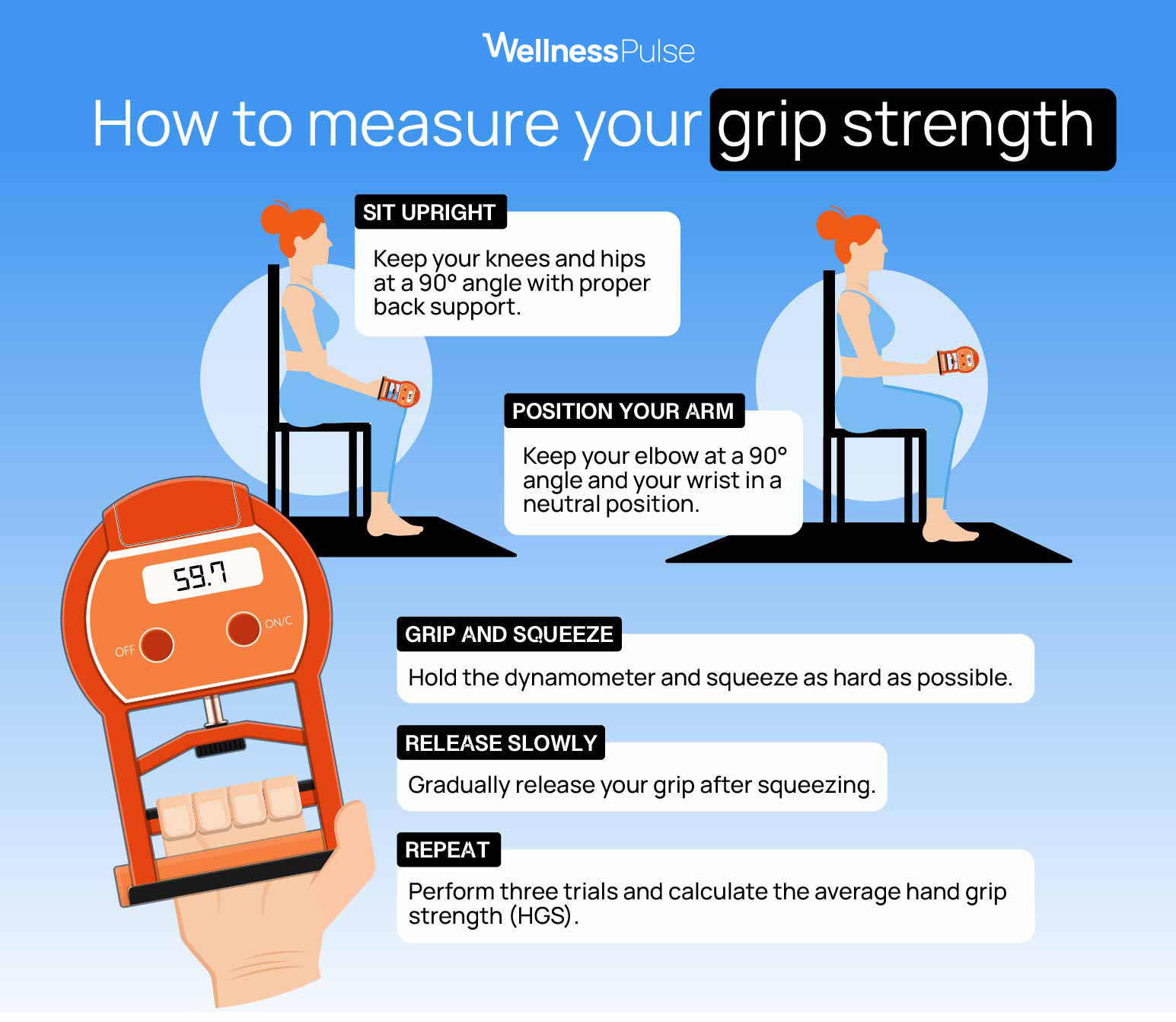 Infographic illustrating how to measure your grip strength