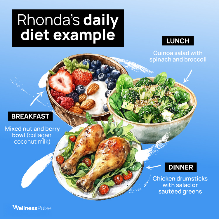 Illustration on Rhonda's daily diet example of breakfast, lunch, and dinner
