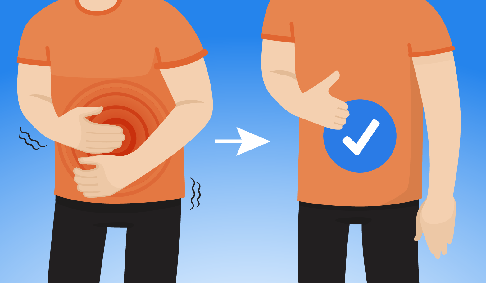 Infographic showing how probiotics improve abdominal pain