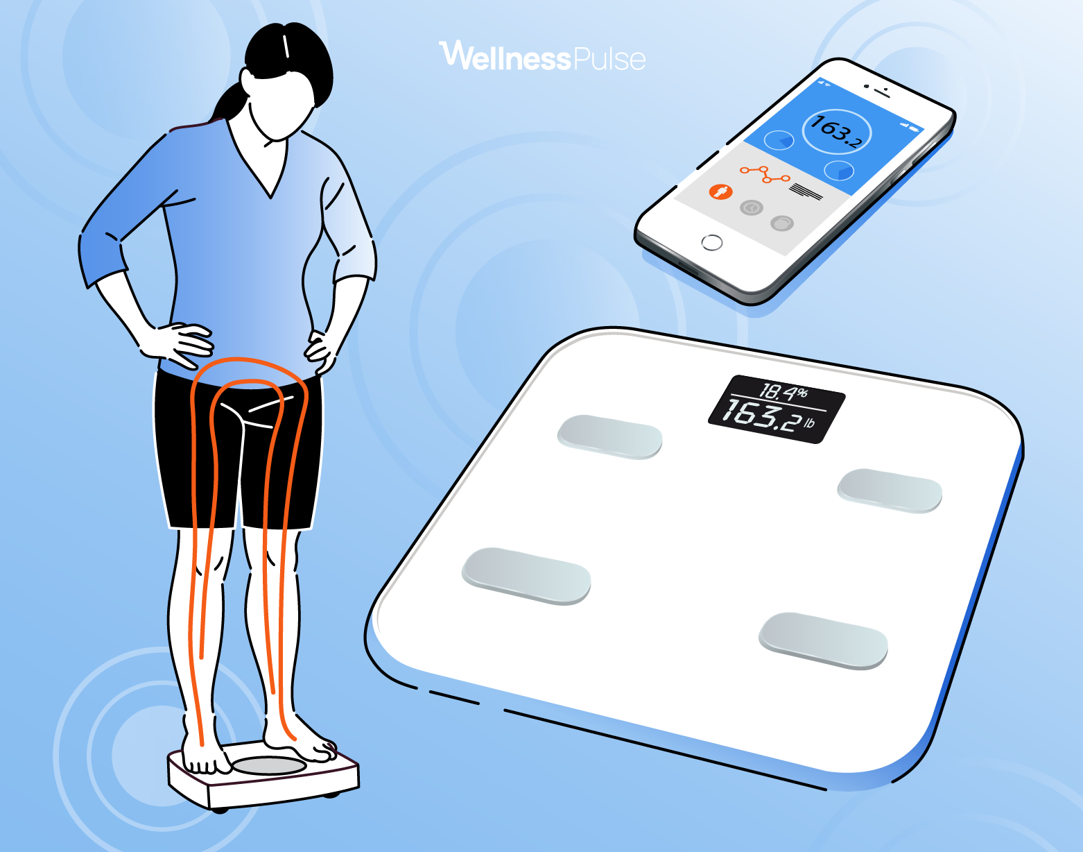 Illustration of a smart scale and an app