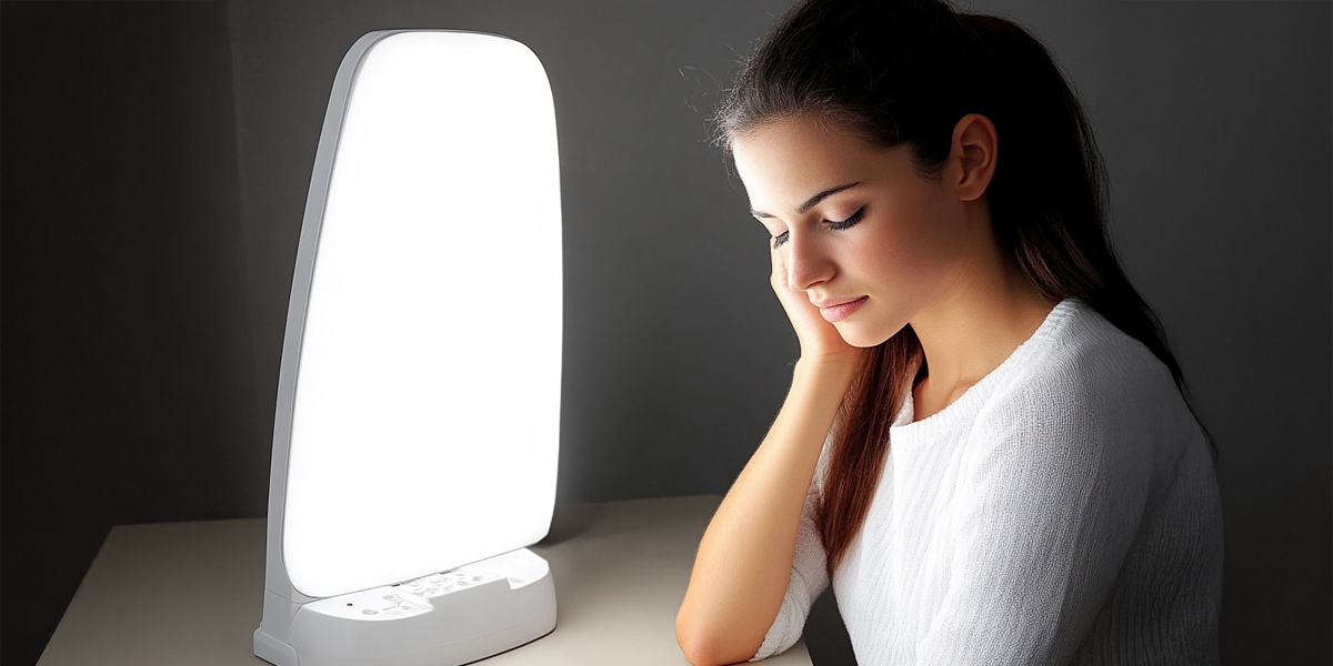 Person using a white light therapy device