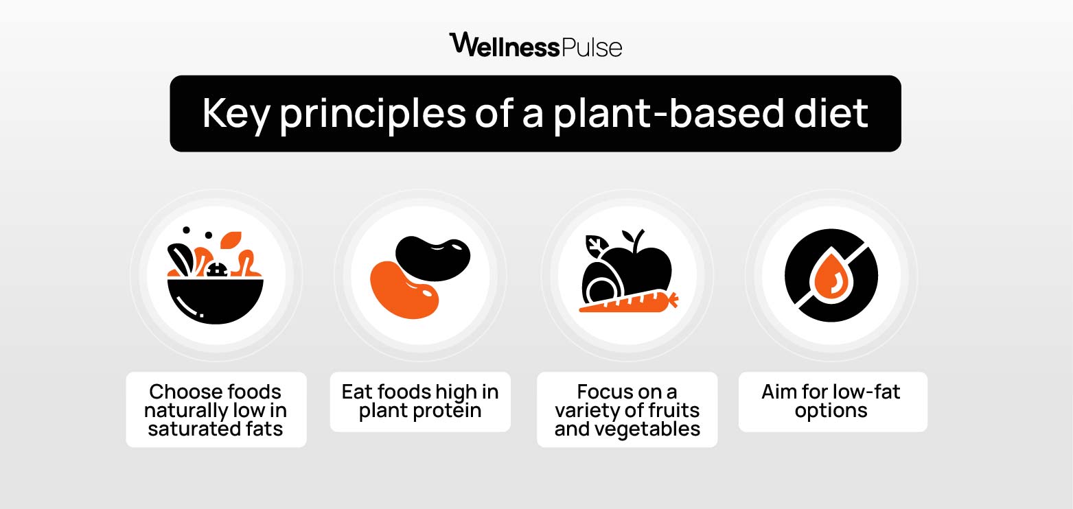 Infographic showing key principles plant-based diet