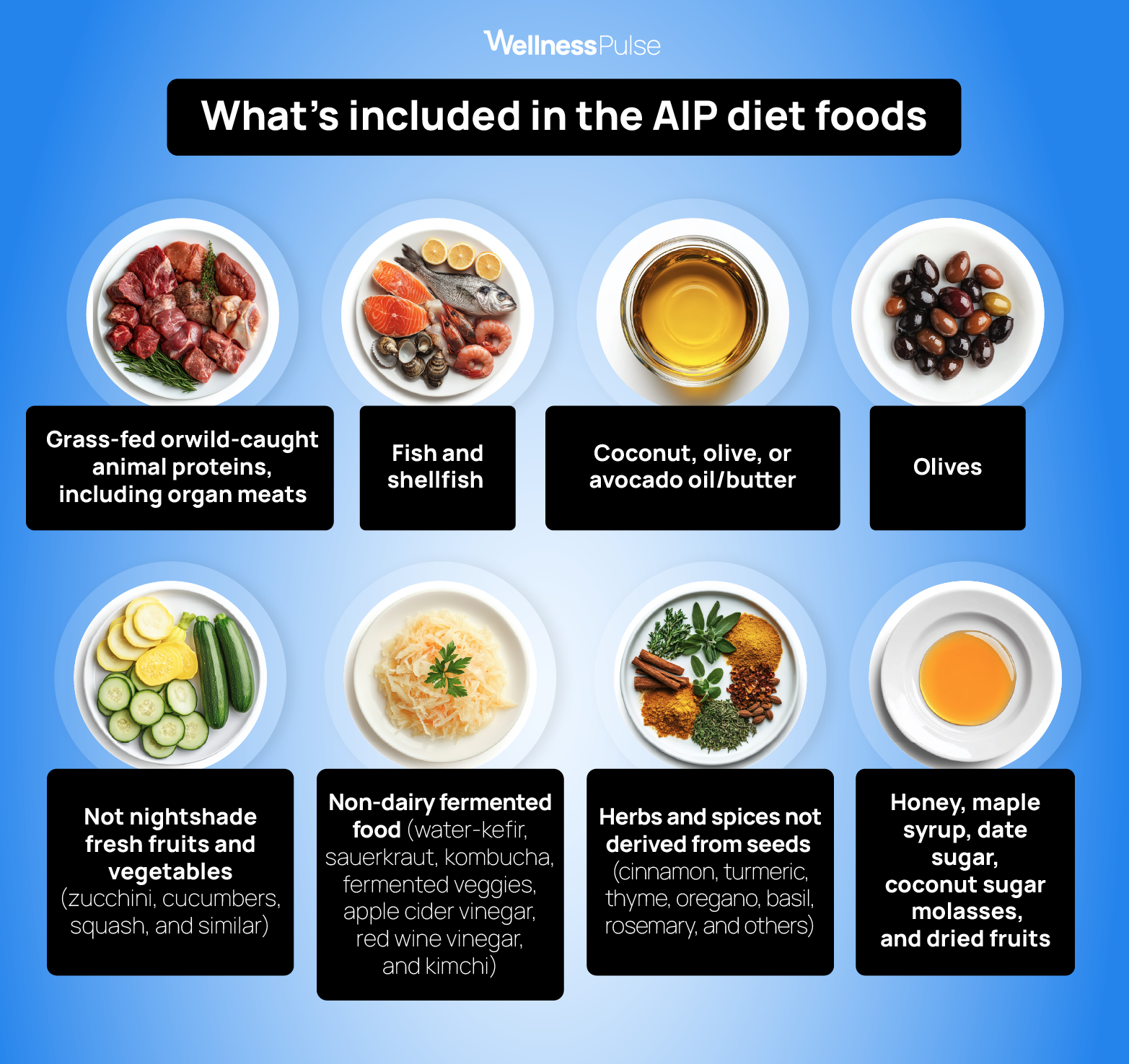 Infographic showing which foods are included in the AIP diet