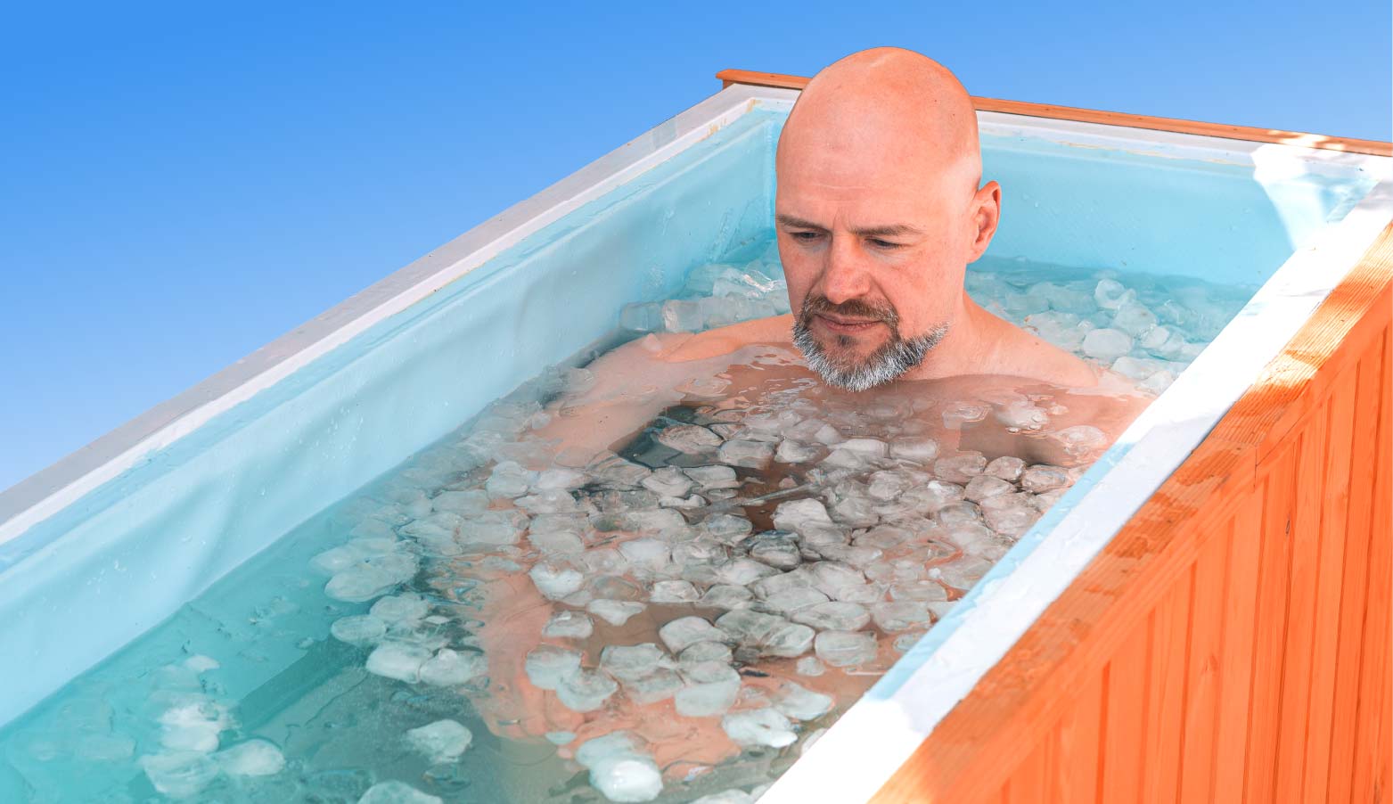 Person sitting in a ice batch