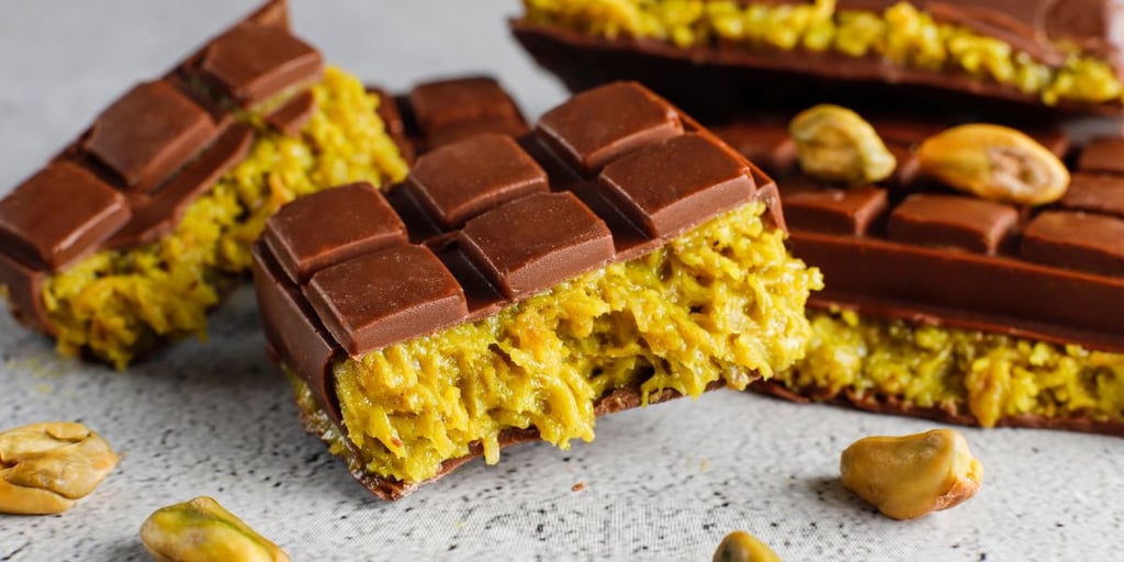A bar of homemade Dubai chocolate.