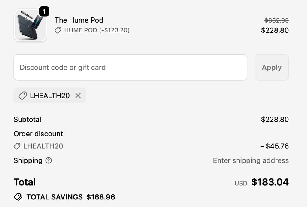 Hume pod discount applied