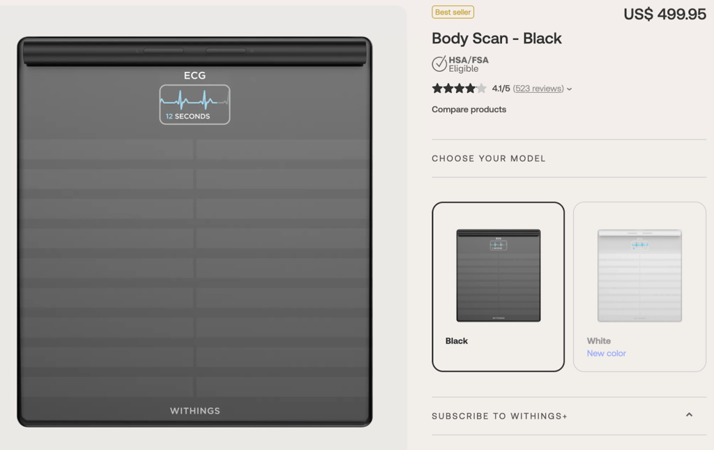 Withings Body Scan options