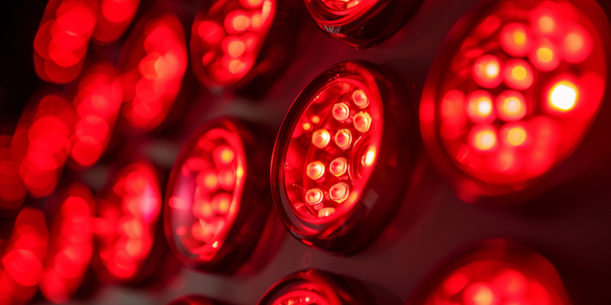 Close up of a red light therapy panel