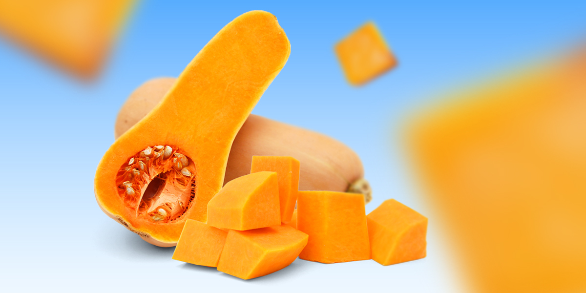 Squash sliced open in blue background