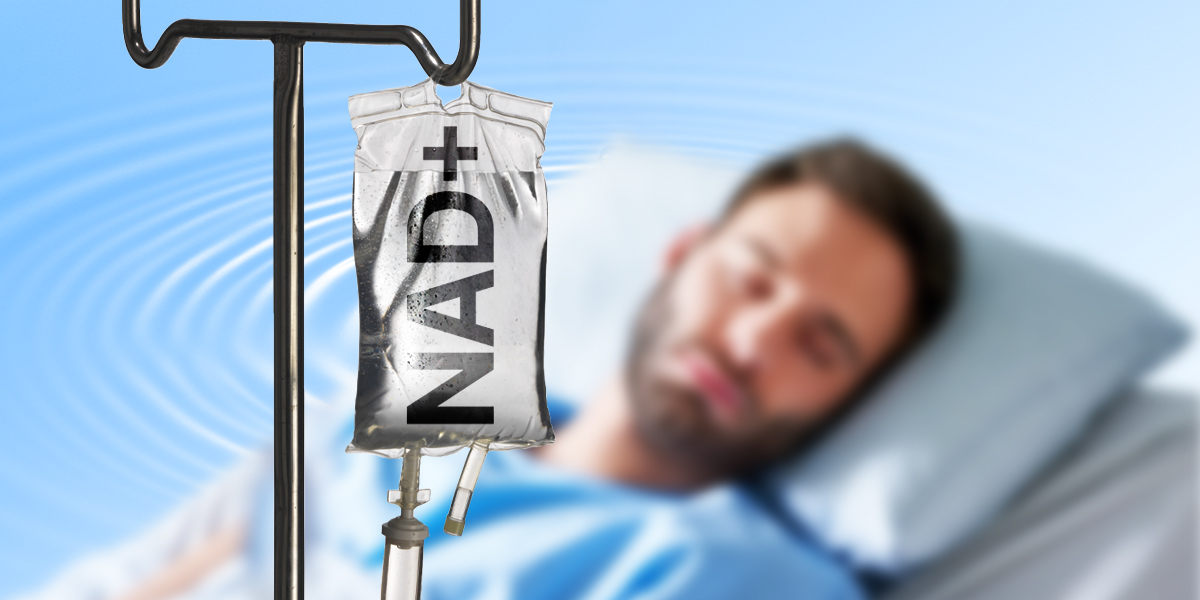Image of person receiving Nad+ infusion for addiction treatment in a clinic