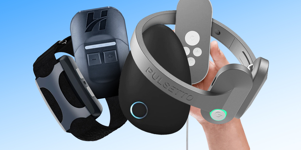 Vagus nerve stimulation devices set against a blue background