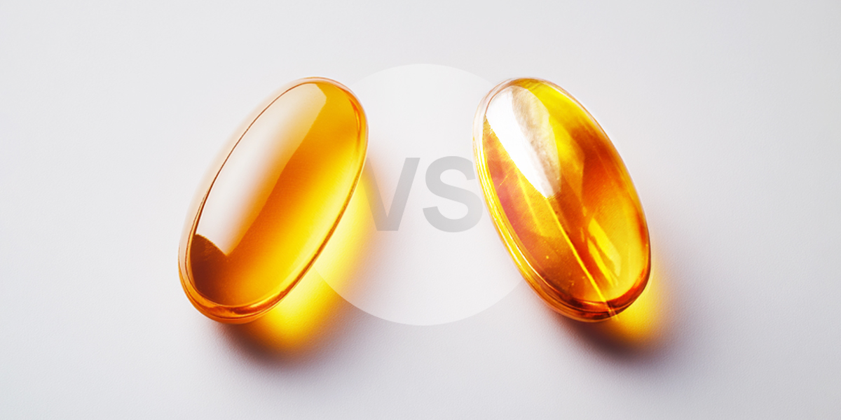 Vitamin D and vitamin D3 pills set against one another
