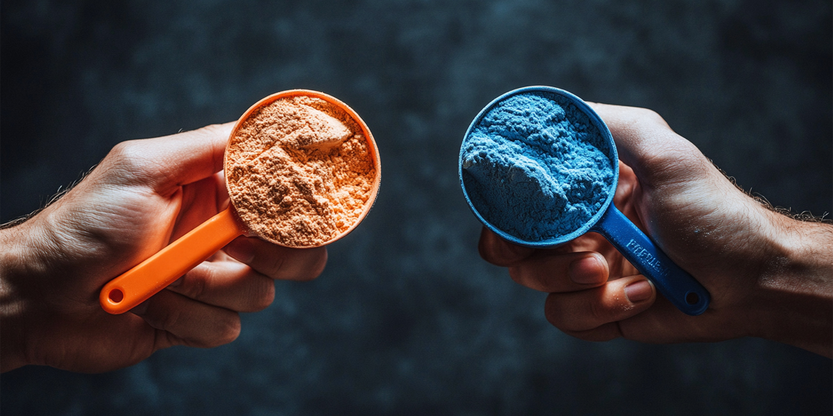 Two scoops of powders blue and orange