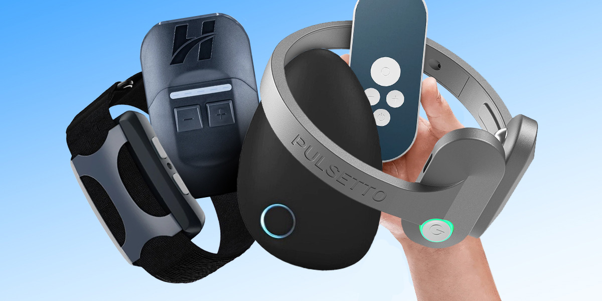 Vagus nerve stimulation devices set against a background