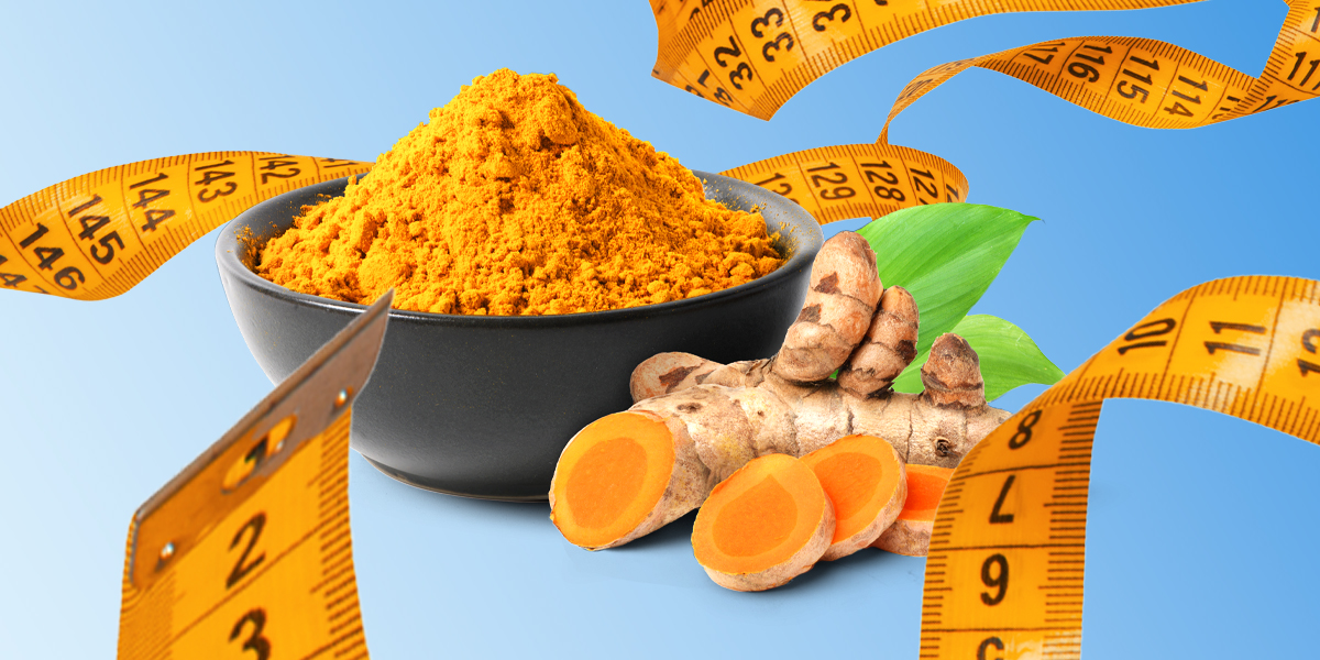 Turmeric in a bowl and measuring tape