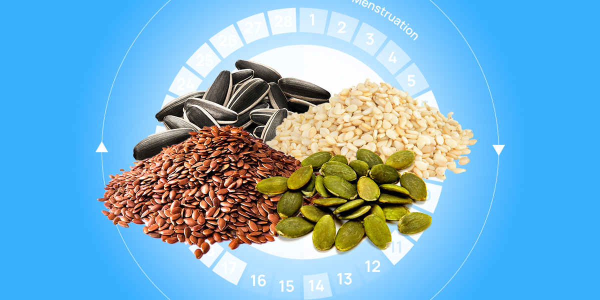 Portions of sunflower, pumpkin, sesame, and flaxseeds