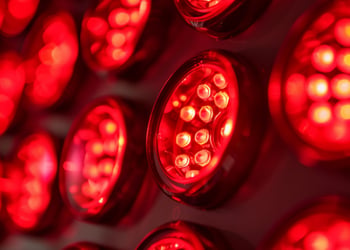 Close up of a red light therapy panel