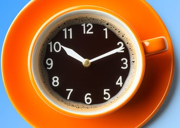 Time in a orange coffee cup