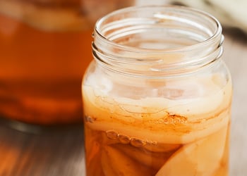 Kombucha jar on a wooden table