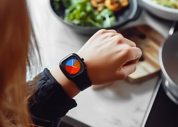 Person looking at their wrist that has a watch displaying time for fasting