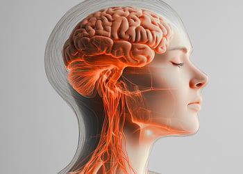 Illlustration of the vagus nerve connecting to the brain, highlighting the neural pathway