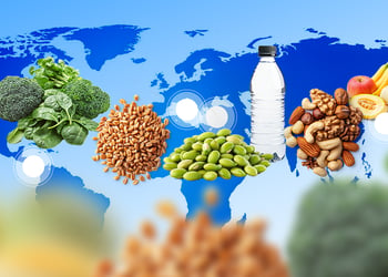 World map with different foods showing the blue zone diet