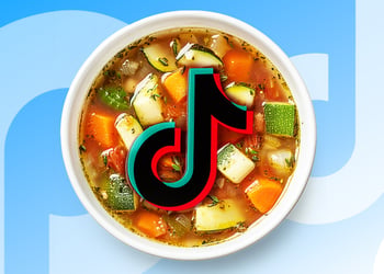 A bowl with vegetable stew and a TikTok logo inside of it
