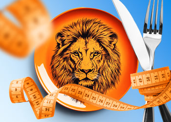 Lion face on a plate with tape in the background