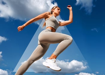Illustration of a person running, set against a pyramid and sky background