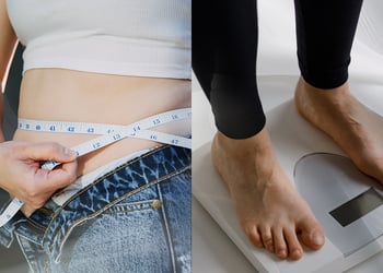 Measuring waist and standing on scales