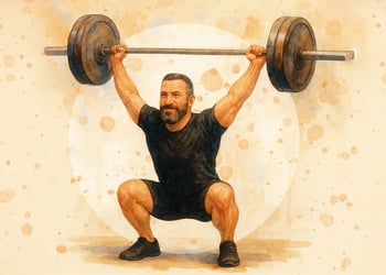 Person squatting and lifting a barbell
