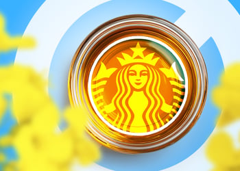Starbucks logo in a cup with filled with canola oil