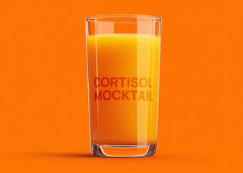 A glass of cortisol mocktail on an orange background