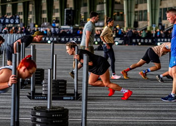 People outside working out doing a challenge
