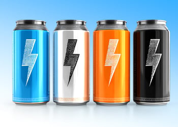 Different Energy drinks in blue background